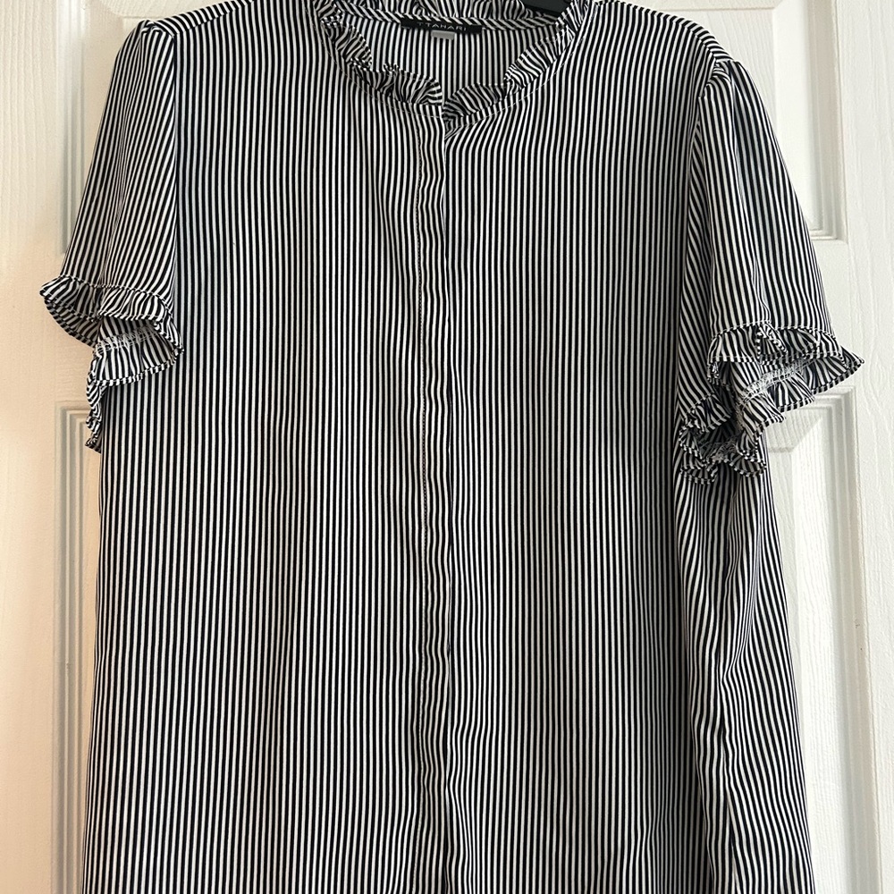 Tahari Navy and White Striped Top